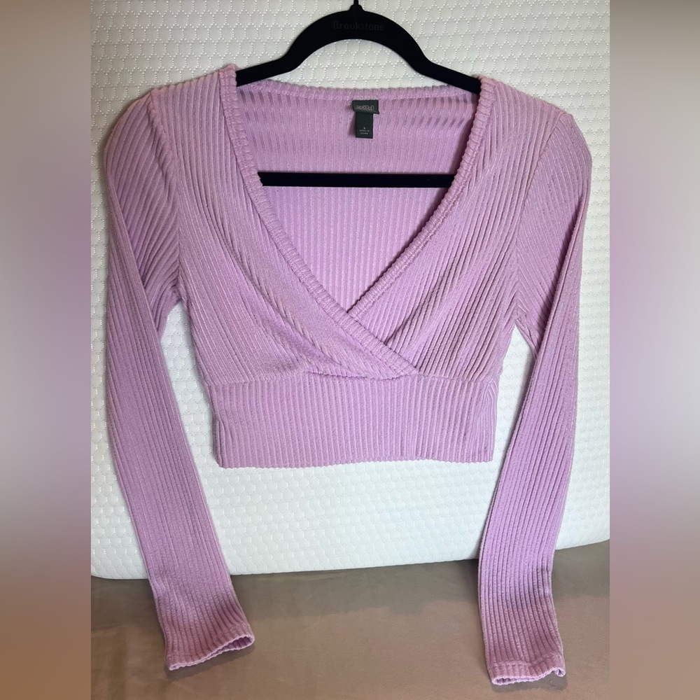 Lavender Ribbed Crop Top Sweater - Size S